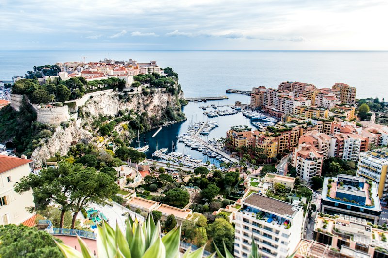 Monaco-Ville on the Rock above the Fontvieille harbour