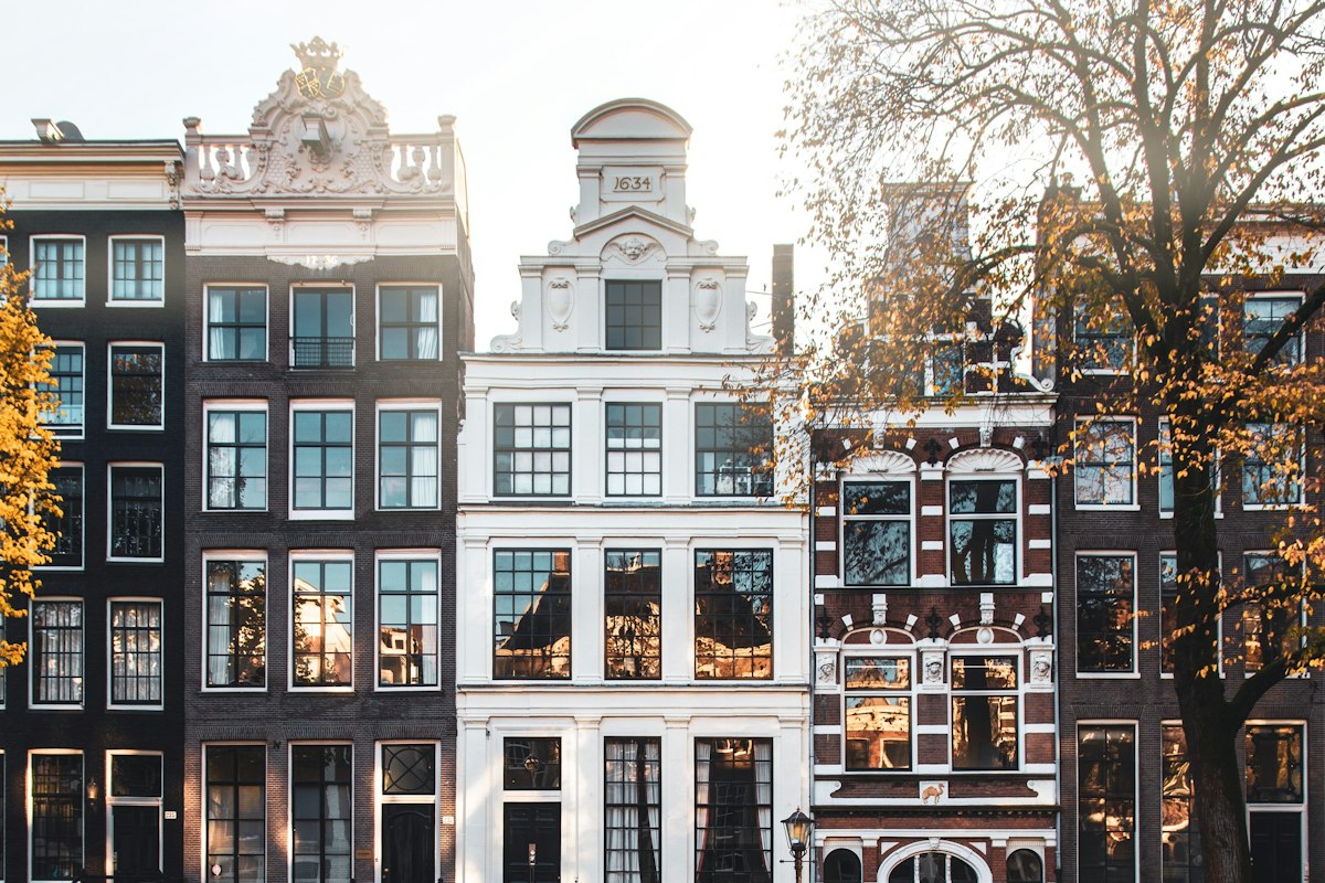 Gabled canal houses along the water