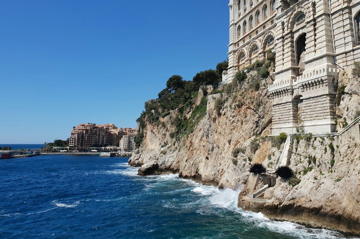 The Oceanographic Museum on its cliff; Parking des Pêcheurs and its lifts are close by